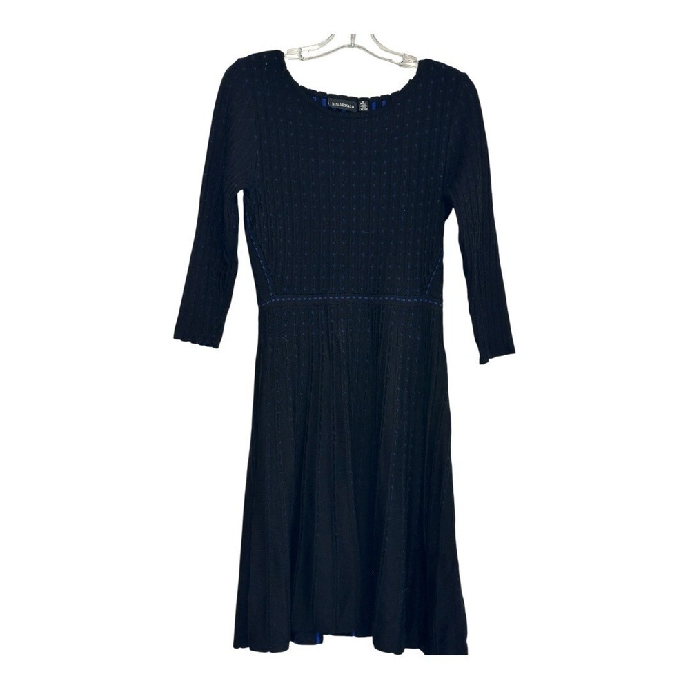 Nina Leonard Knit Pullover Dress Fit and Flare 3/4 Sleeve Black Casual Chic SZ M